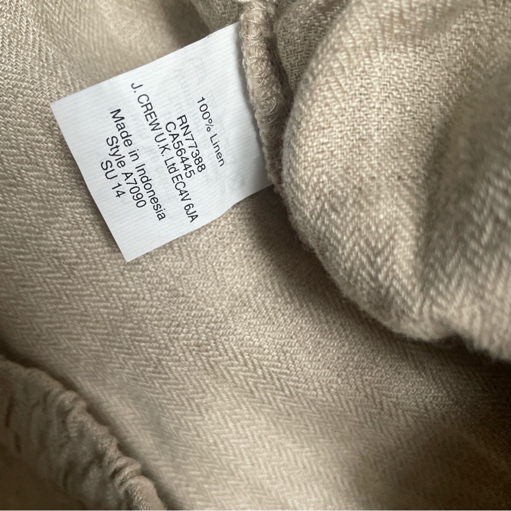J‎ Crew Linen Pants Taupe Pull On Casual Cropped Cuffed Leg Size 4 - Picture 7 of 9